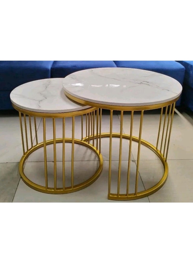DubaiGallery Modern Glass Coffee Table Set, 2-Piece Round Nesting Tables with Durable White Glass Surface and Elegant Gold Steel Base, Space-Saving Center Table for Contemporary Living Rooms Large Table: 70 × 45, Small Table: 50 × 38 - Image 2